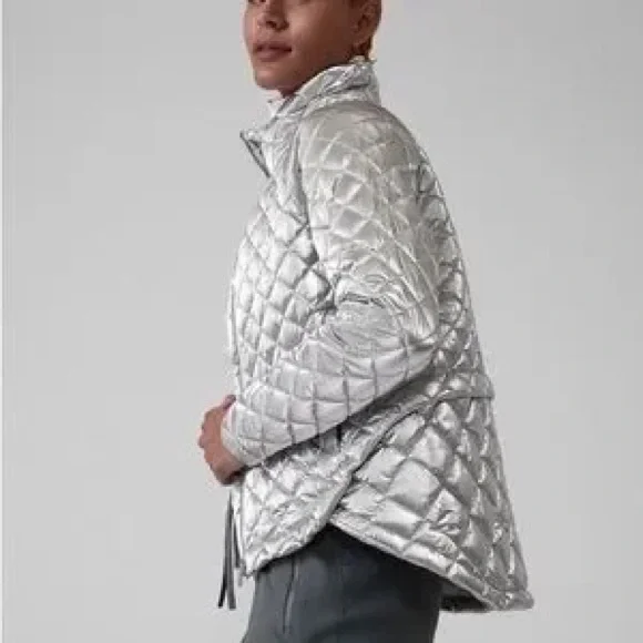 Athleta Whisper Featherless Metallic Jacket Silver Women's Small size - Picture 2 of 13